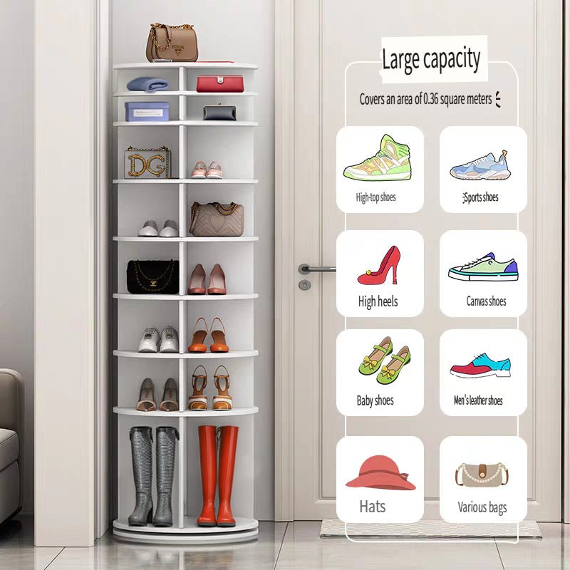 8 - Tier Rotating Shoe Rack Tower – 360° Space - Saving Closet Organizer - ZHUASH