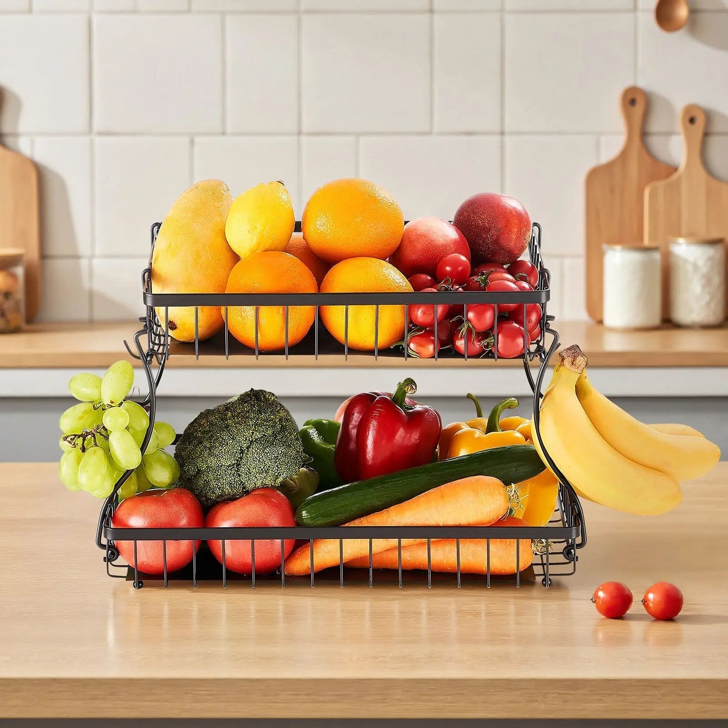 2 - Tier Fruit Basket Bowl Kitchen Countertop Storage - ZHUASH
