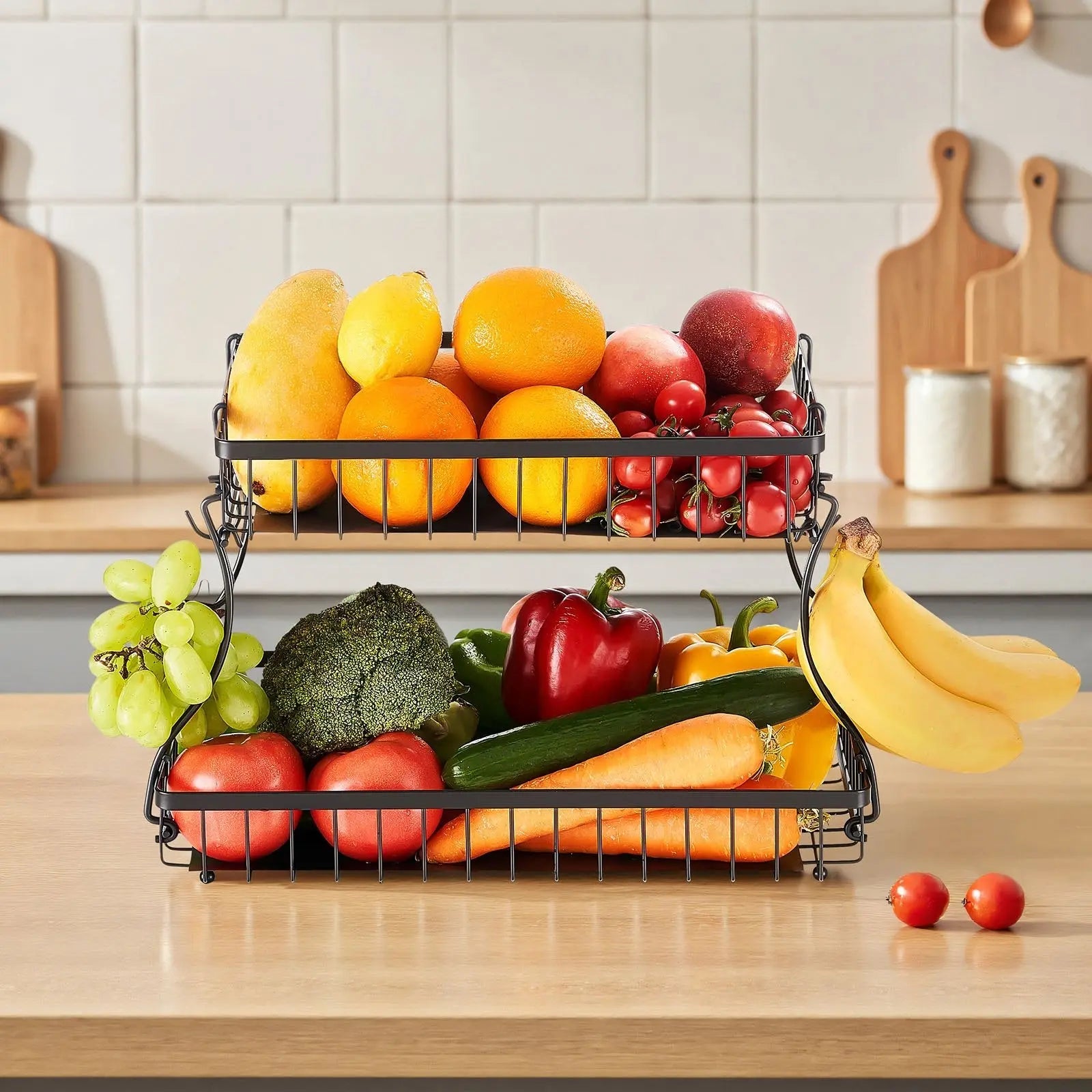 2 - Tier Fruit Basket Bowl Kitchen Countertop Storage - ZHUASH
