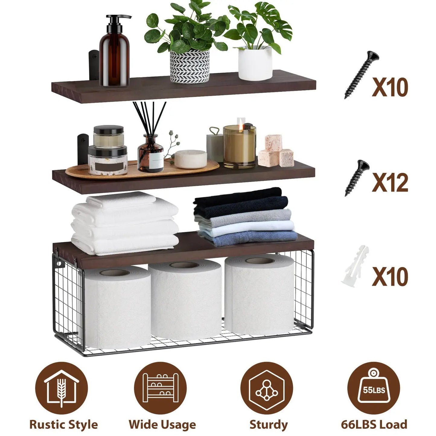 2‑in‑1 Floating Wall Shelf with Storage Basket – Bathroom & Home Organizer - ZHUASH