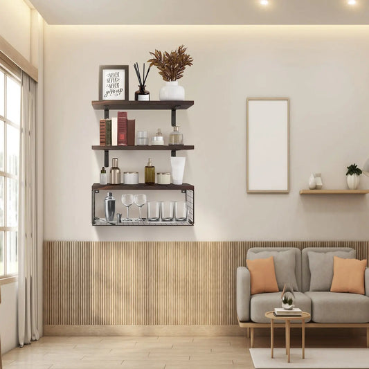 2‑in‑1 Floating Wall Shelf with Storage Basket – Bathroom & Home Organizer - ZHUASH