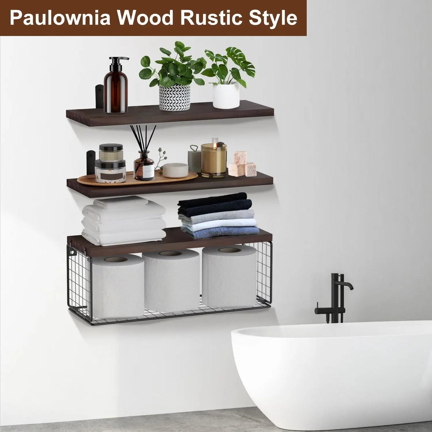 2‑in‑1 Floating Wall Shelf with Storage Basket – Bathroom & Home Organizer - ZHUASH