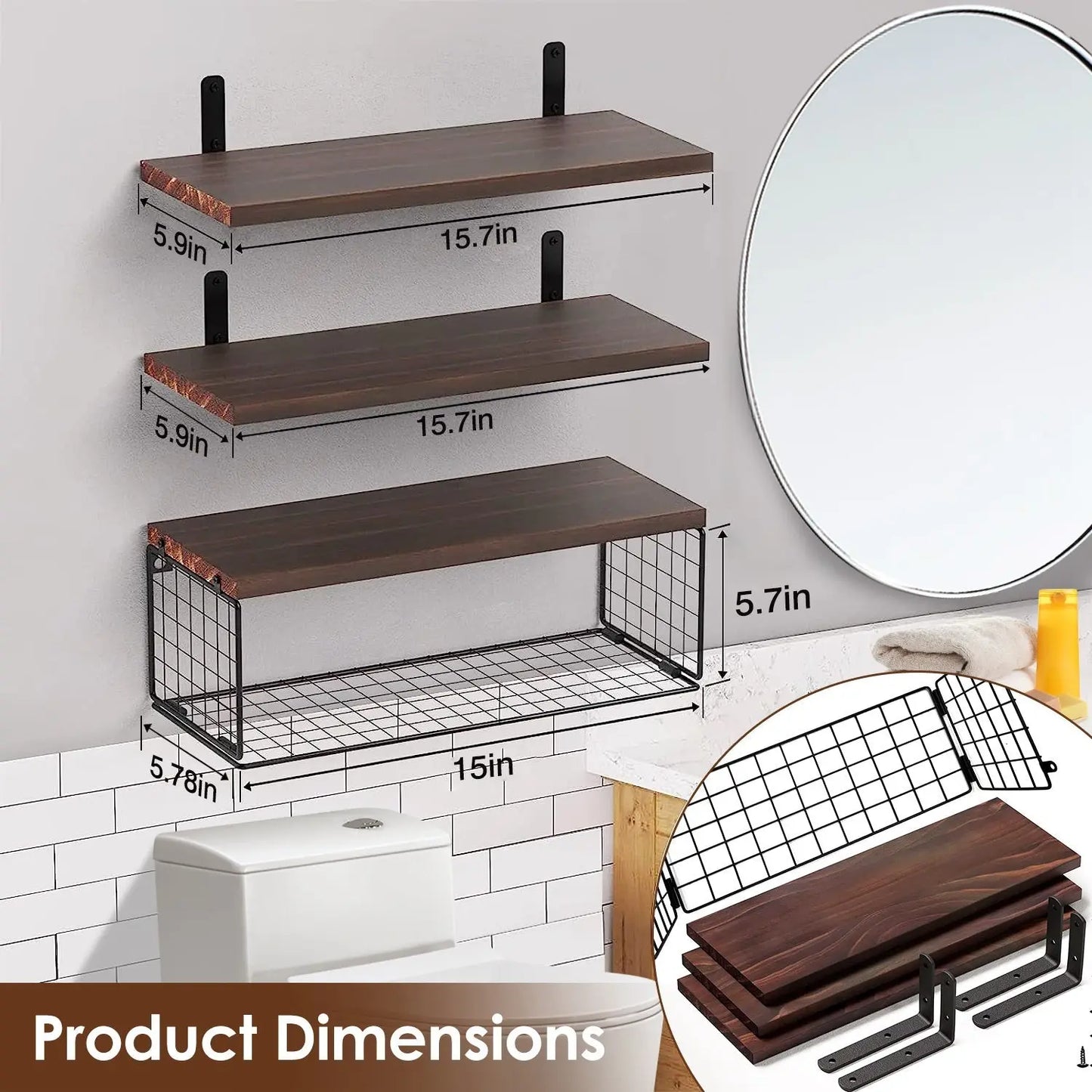 2‑in‑1 Floating Wall Shelf with Storage Basket – Bathroom & Home Organizer - ZHUASH