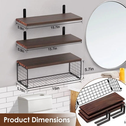 2‑in‑1 Floating Wall Shelf with Storage Basket – Bathroom & Home Organizer - ZHUASH