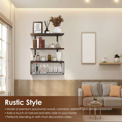 2‑in‑1 Floating Wall Shelf with Storage Basket – Bathroom & Home Organizer - ZHUASH