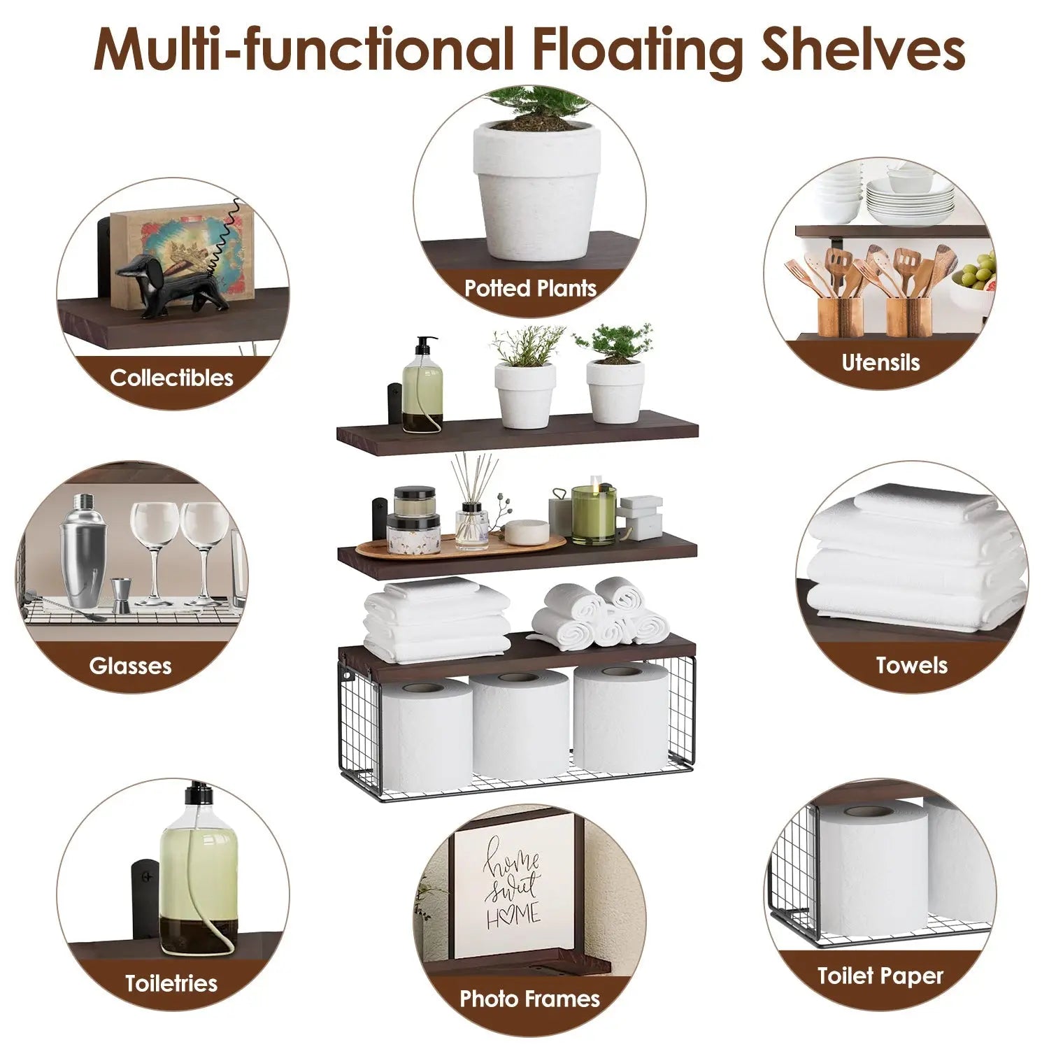 2‑in‑1 Floating Wall Shelf with Storage Basket – Bathroom & Home Organizer - ZHUASH