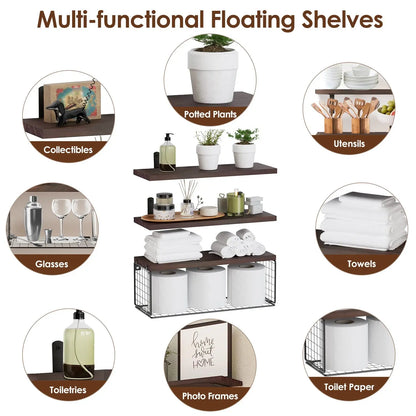 2‑in‑1 Floating Wall Shelf with Storage Basket – Bathroom & Home Organizer - ZHUASH