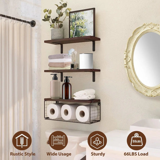 2‑in‑1 Floating Wall Shelf with Storage Basket – Bathroom & Home Organizer - ZHUASH