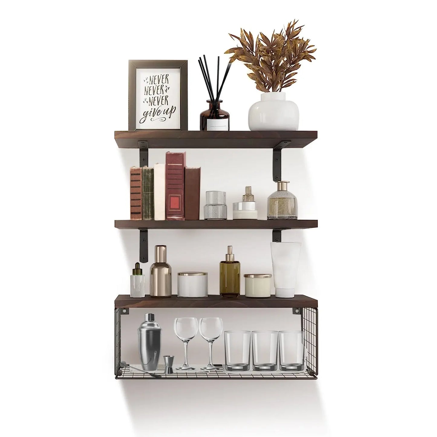 2‑in‑1 Floating Wall Shelf with Storage Basket – Bathroom & Home Organizer - ZHUASH