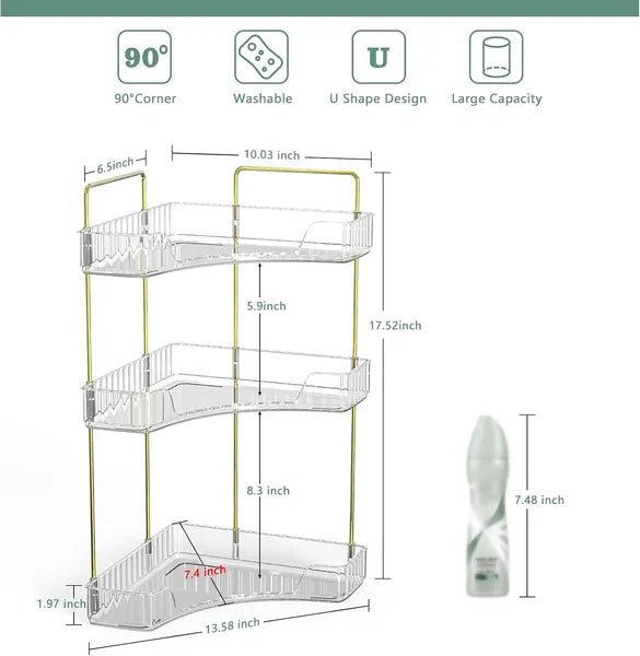 3 - Tier Corner Storage Rack for Bathroom & Vanity - ZHUASH