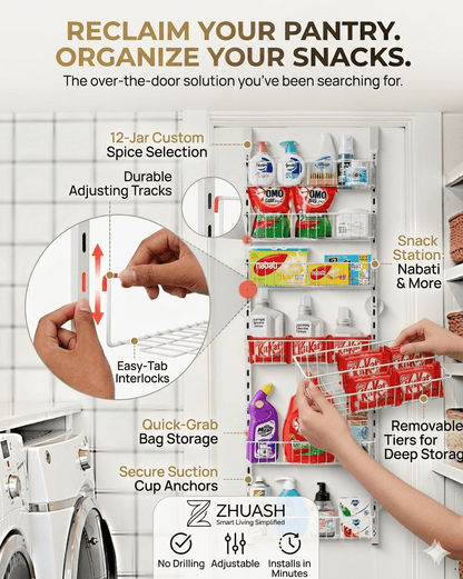 6 - Tier Over The Door Pantry Organizer Hanging Storage Rack Adjustable Kitchen - ZHUASH