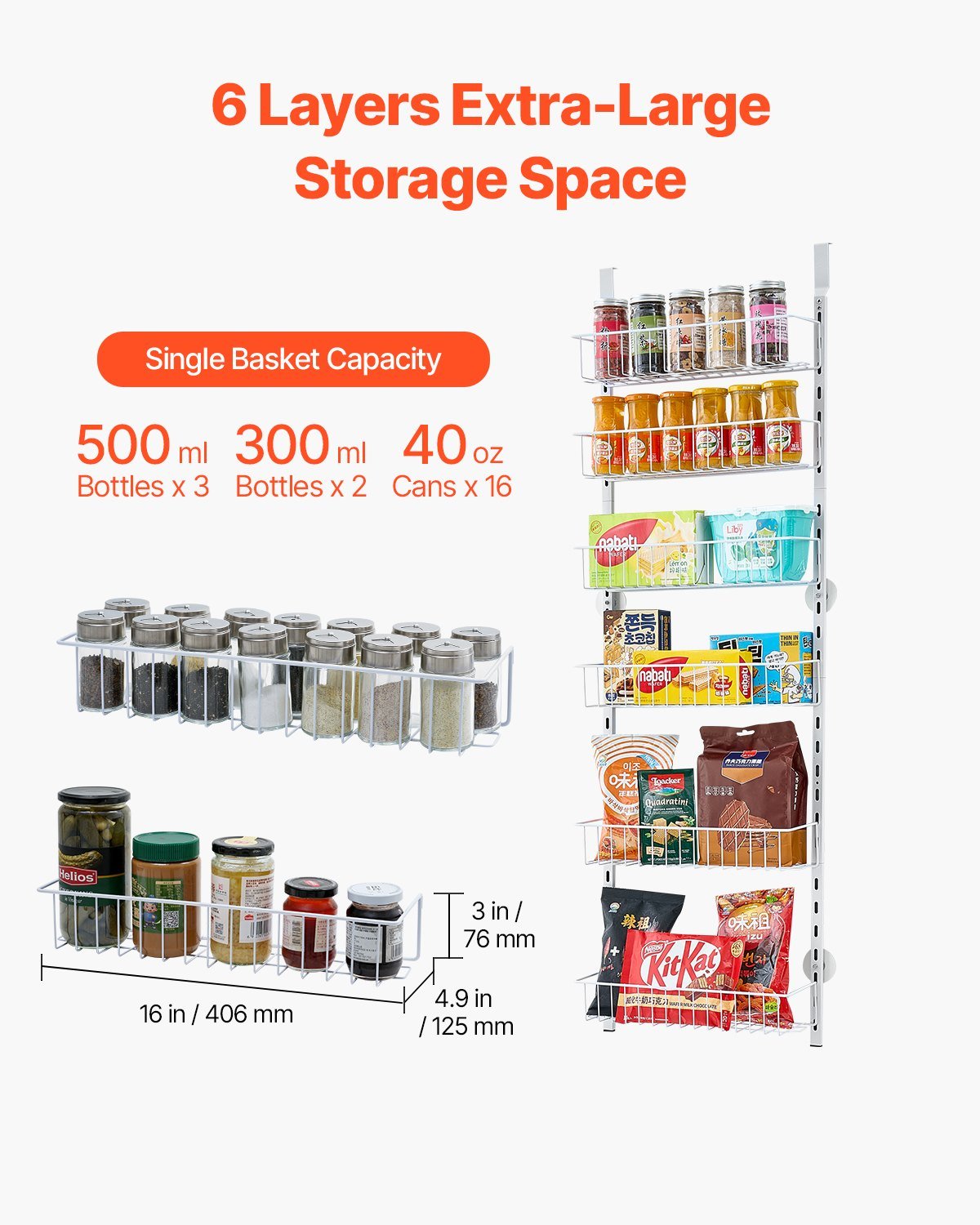 6 - Tier Over The Door Pantry Organizer Hanging Storage Rack Adjustable Kitchen - ZHUASH