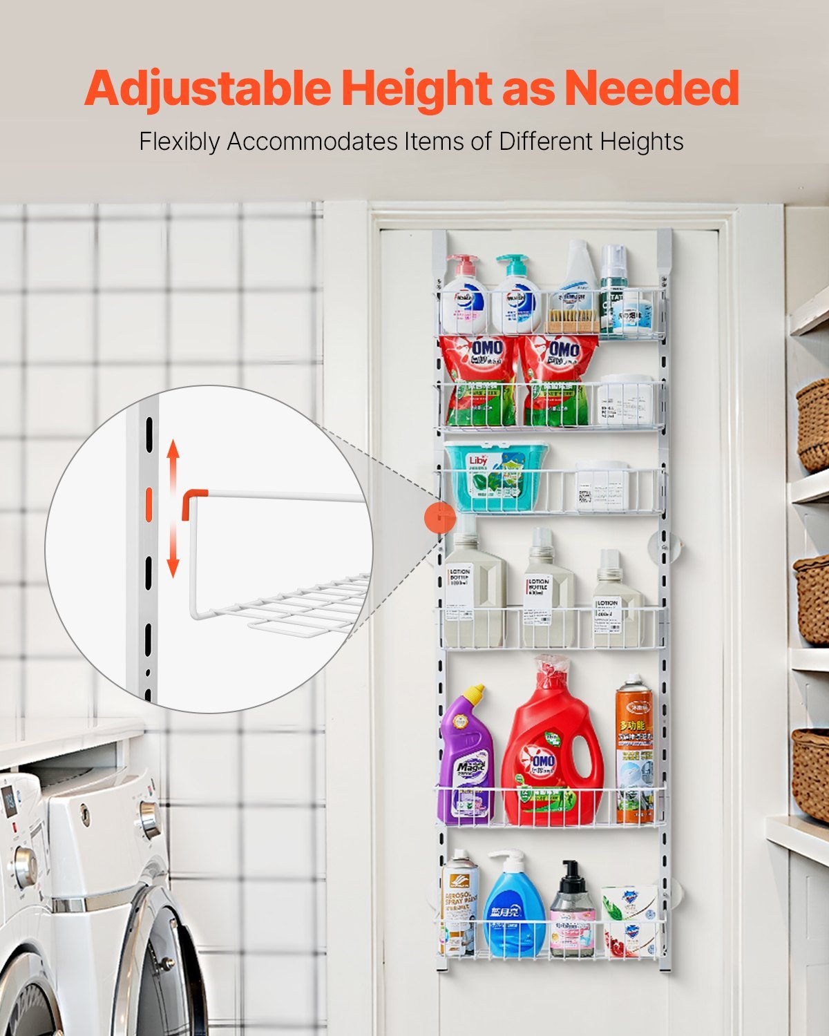 6 - Tier Over The Door Pantry Organizer Hanging Storage Rack Adjustable Kitchen - ZHUASH