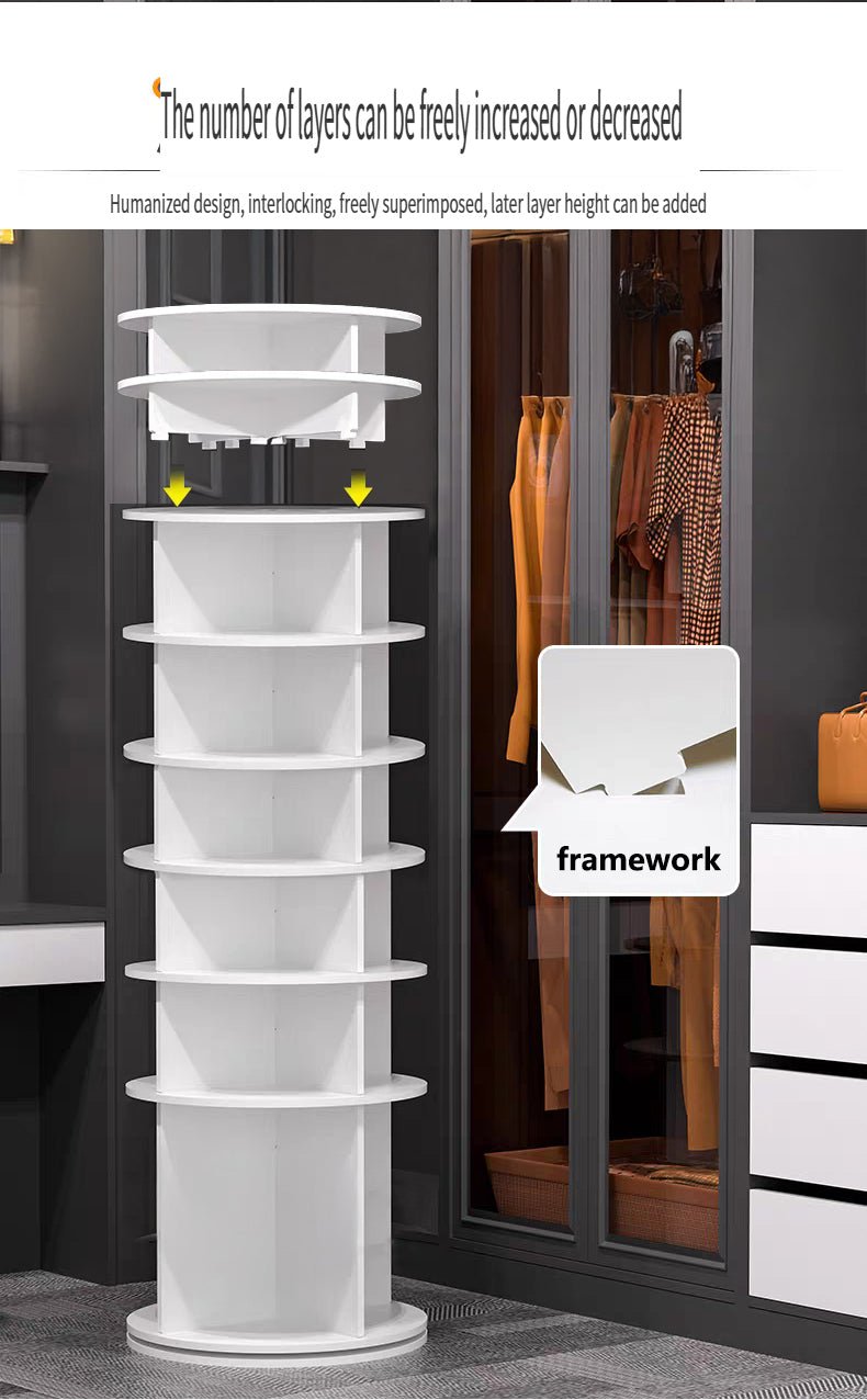 8 - Tier Rotating Shoe Rack Tower – 360° Space - Saving Closet Organizer - ZHUASH