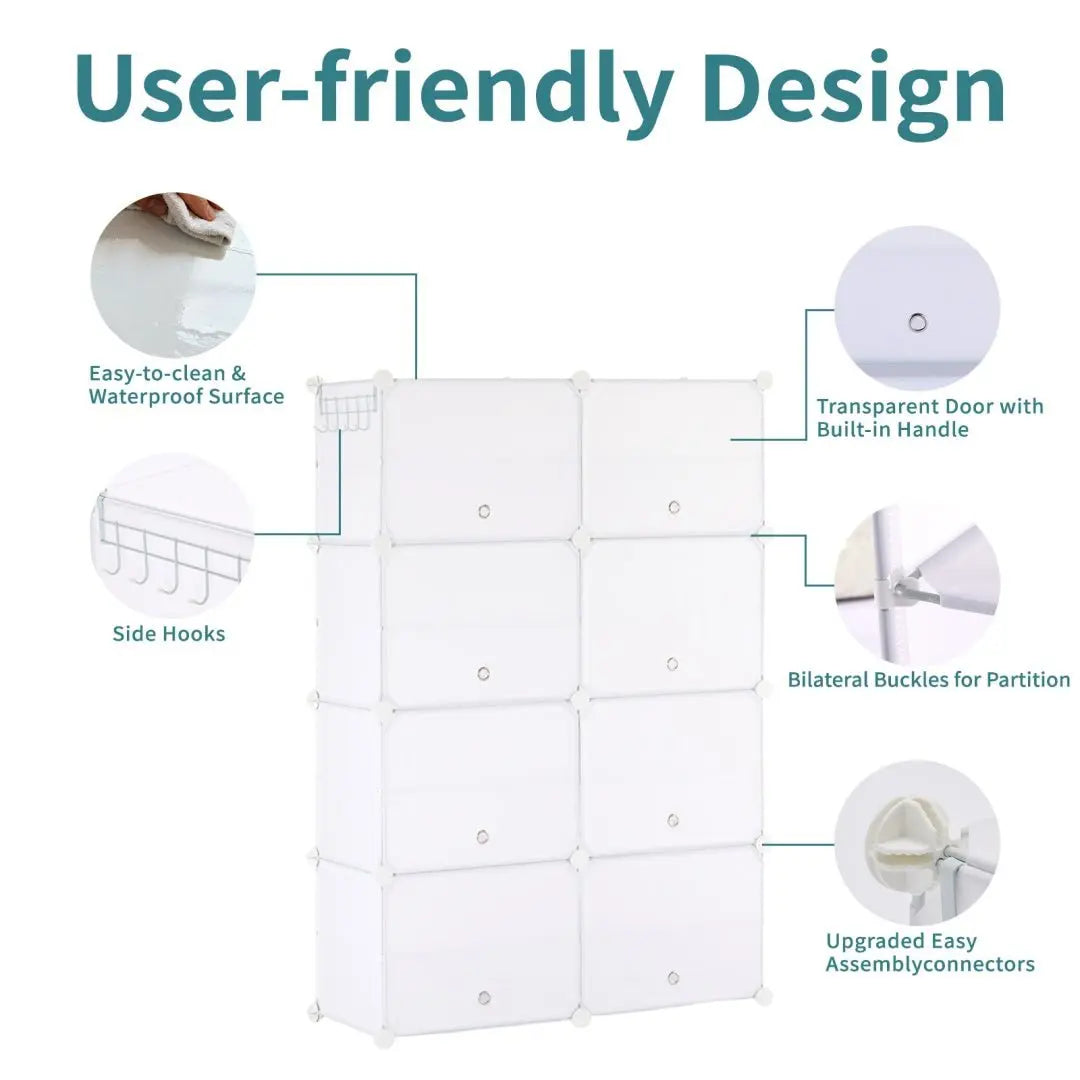 8 - Tier Stackable Shoe Storage Cabinet with Doors – Detachable & Space - Saving - ZHUASH