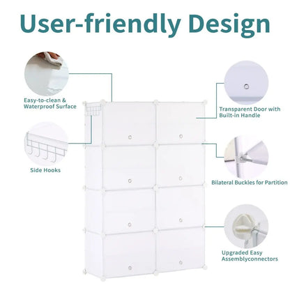 8 - Tier Stackable Shoe Storage Cabinet with Doors – Detachable & Space - Saving - ZHUASH
