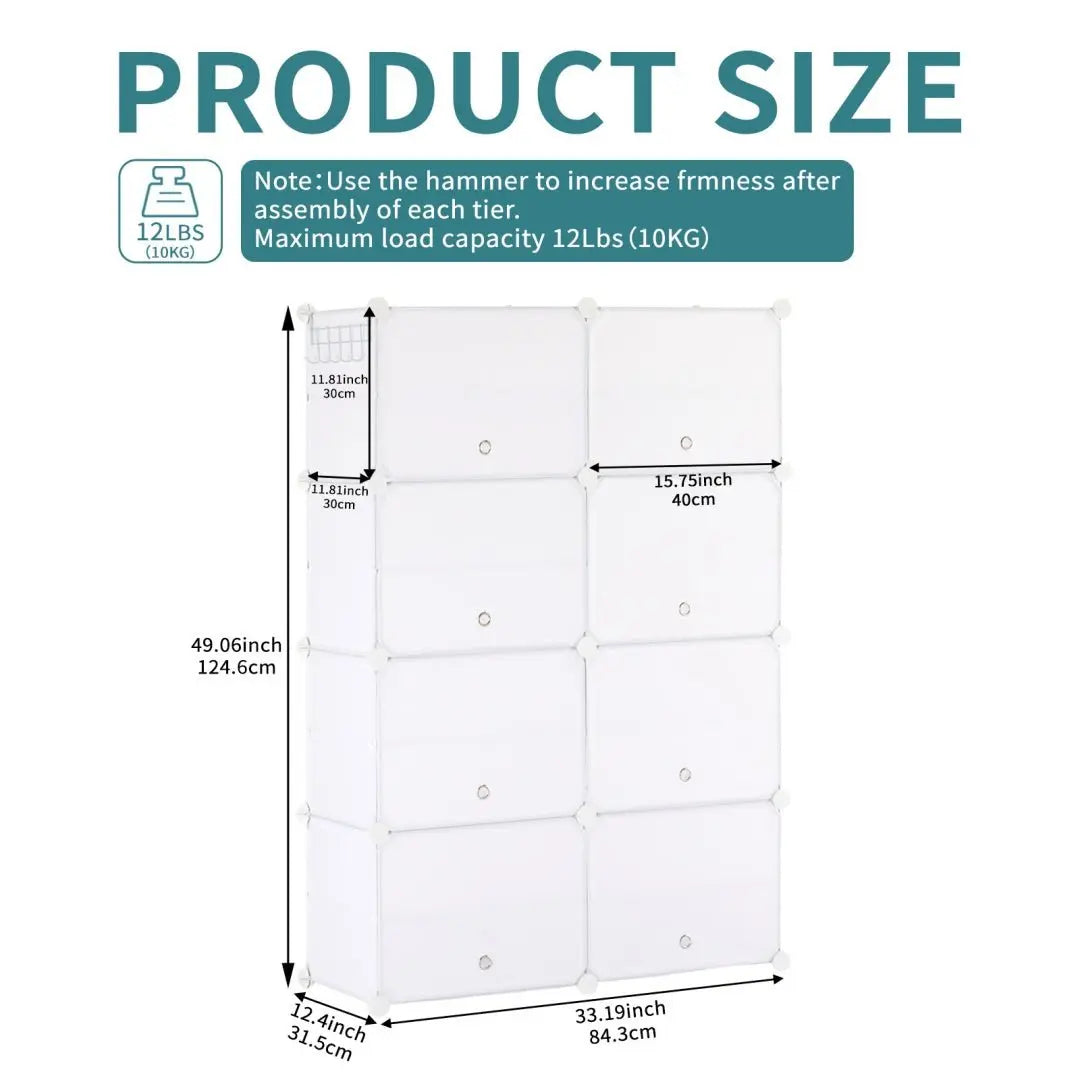 8 - Tier Stackable Shoe Storage Cabinet with Doors – Detachable & Space - Saving - ZHUASH