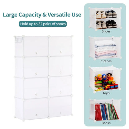 8 - Tier Stackable Shoe Storage Cabinet with Doors – Detachable & Space - Saving - ZHUASH