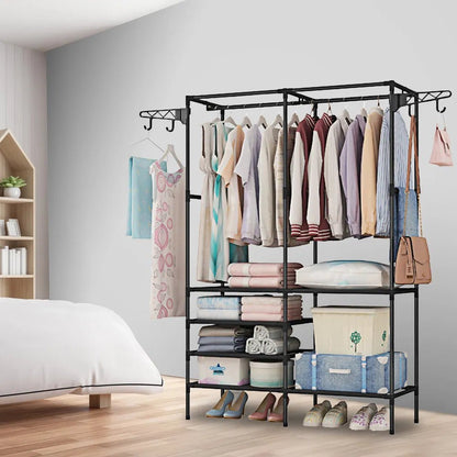 Garment Rack Heavy Duty Metal Shoe Clothing Organizer Shelves Freestanding Multifunctional Clothes Wardrobe - ZHUASH
