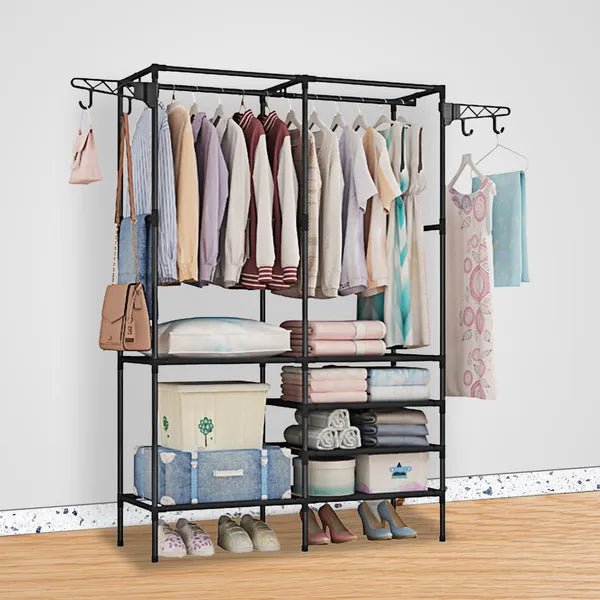 Garment Rack Heavy Duty Metal Shoe Clothing Organizer Shelves Freestanding Multifunctional Clothes Wardrobe - ZHUASH