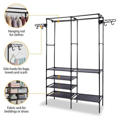 Garment Rack Heavy Duty Metal Shoe Clothing Organizer Shelves Freestanding Multifunctional Clothes Wardrobe - ZHUASH