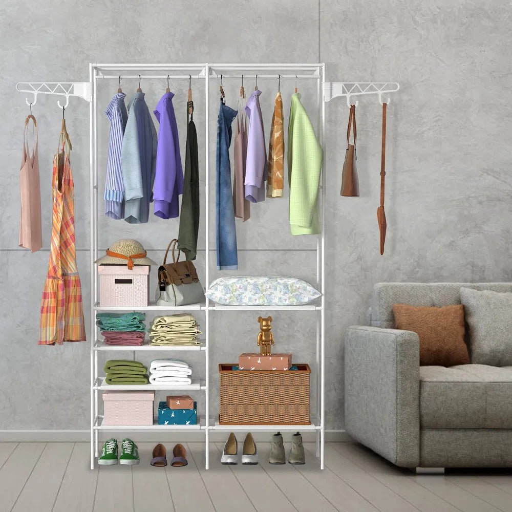 Garment Rack Heavy Duty Metal Shoe Clothing Organizer Shelves Freestanding Multifunctional Clothes Wardrobe - ZHUASH
