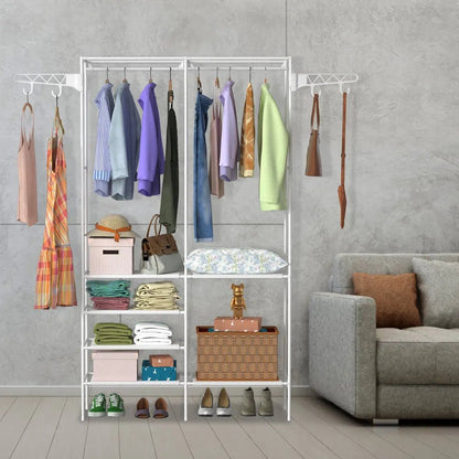 Garment Rack Heavy Duty Metal Shoe Clothing Organizer Shelves Freestanding Multifunctional Clothes Wardrobe - ZHUASH